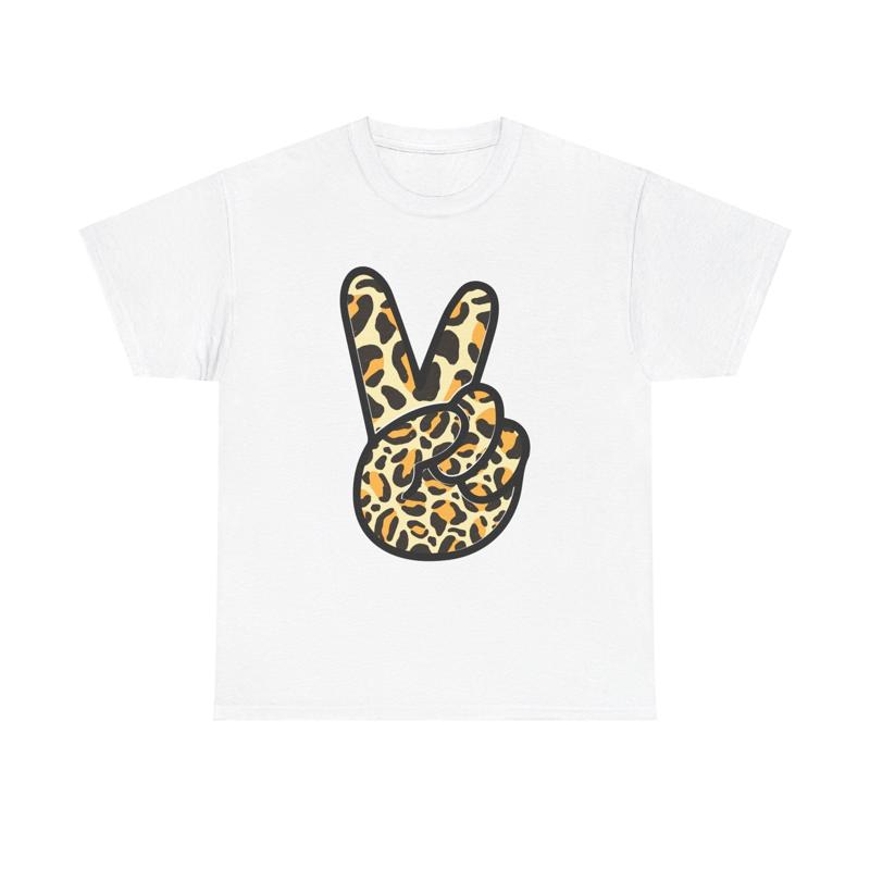Leopard Print Peace T Shirt Cool Love Hippie Vintage Cute Cat Grunge Unisex Art