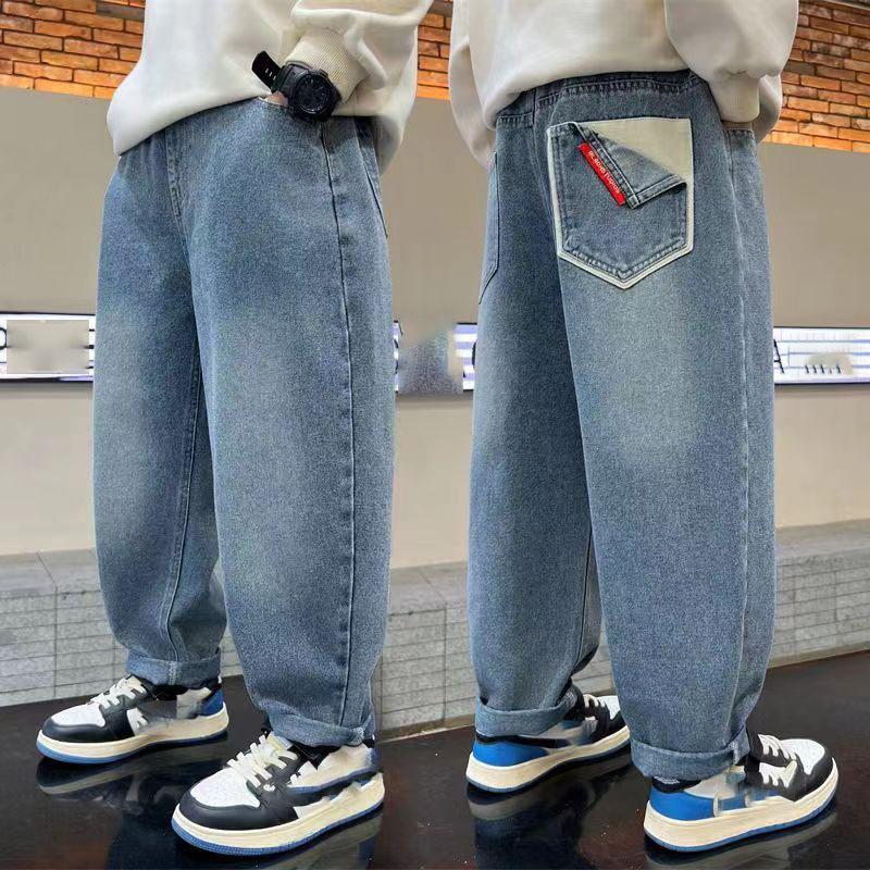 Джинсы для мальчиков-подростков в повседневном стиле с буквенным узором, свободные брюки для детей, одежда для малышей