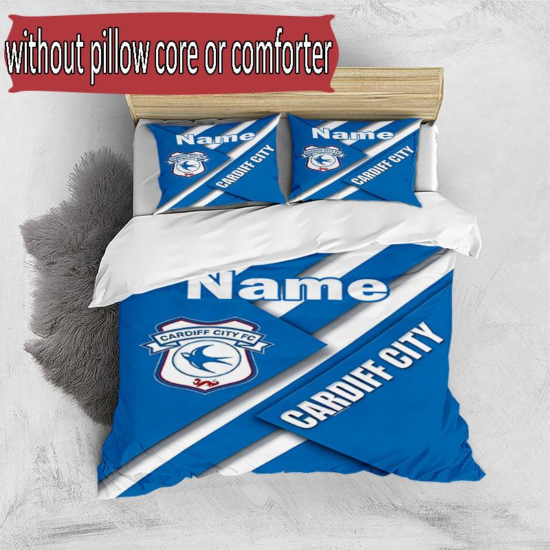 3pcs Duvet Cover Set (1*Duvet Cover + 2*Pillowcase, Without Core), Custom Name Cardiff City FC Pattern Bedding Set, Home Bedroom Decor Gift