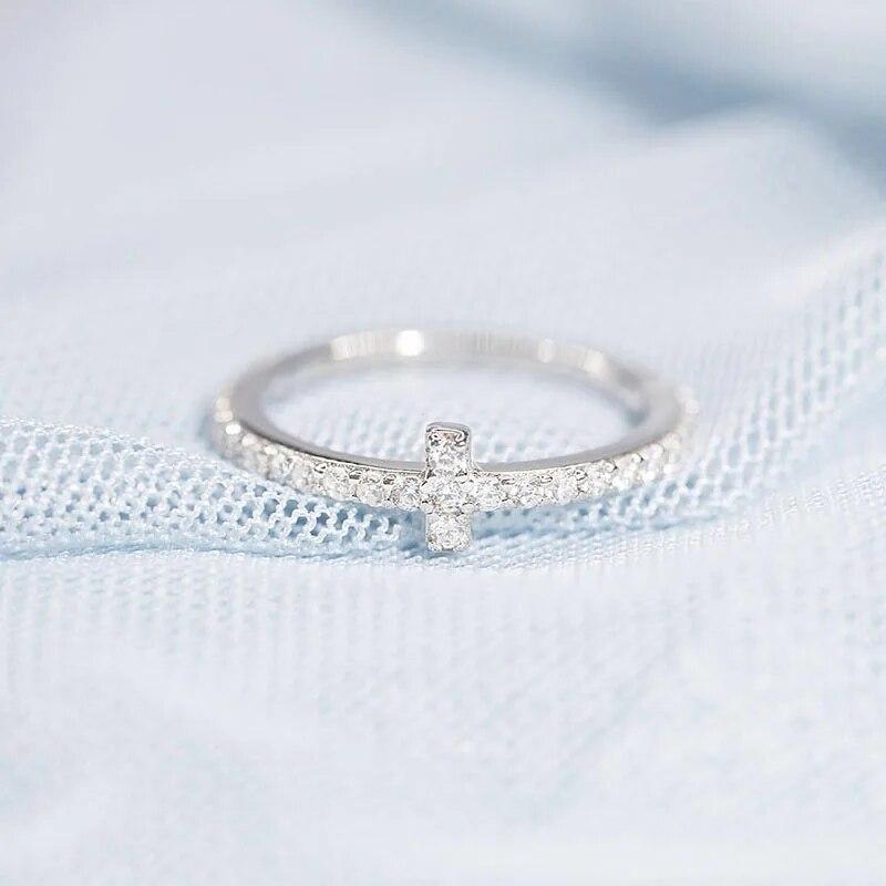 Женское кольцо из белого золота, крестообразное, полный круг, набор цирконов, медное кольцо, штабелируемое обручальное серебряное кольцо, 2 мм