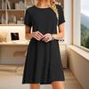 Yousheng Summer Mini Dress Short Sleeves A-line Round Neck Solid Color Above Knee Length Simple Style Short Dress Dating Beach Party Dress