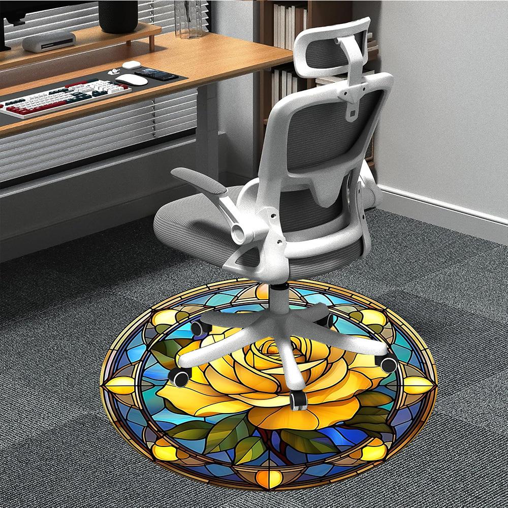1pc Rose Window Office Round Area Rug,  Mat Suitable For Office, Under Office Chairs Bedroom Living Room Home Decor, Room Deco