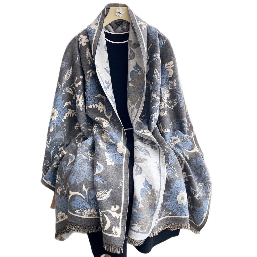 Этнический стиль Цветочный Имитация Кашемира Шарф Женский Зимний Утепленный Двусторонний Шаль-Шарф для Кондиционера