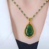 New Natural Green Jasper Water Drop Pendant Necklace Exquisite Fashion Shining Rhinestone Beaded Necklace Women's Party Jewelry