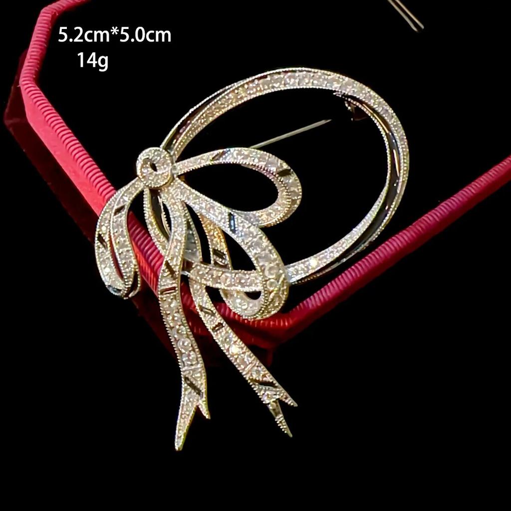 Vintage Elegant Black and White Ribbon Bow Brooch for Women Luxury Zircon Sunflower Corsage Coat Sweater Pin Woman Accessories