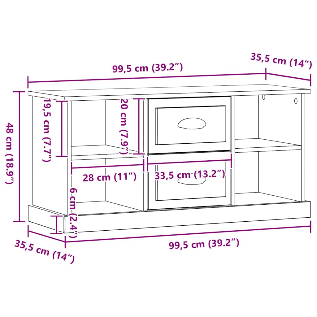 Artisan Oak TV Stand 99.5 x 35.5 x 48 cm Particleboard