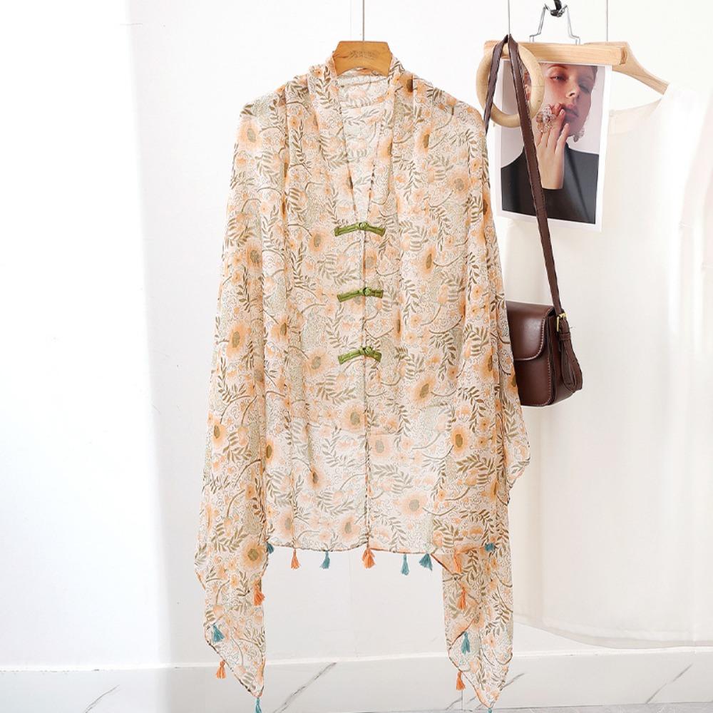 Paisley Sunscreen Scarf Shawl Knot Button National Style Cloak Elegant Cardigan Cape  Beachside