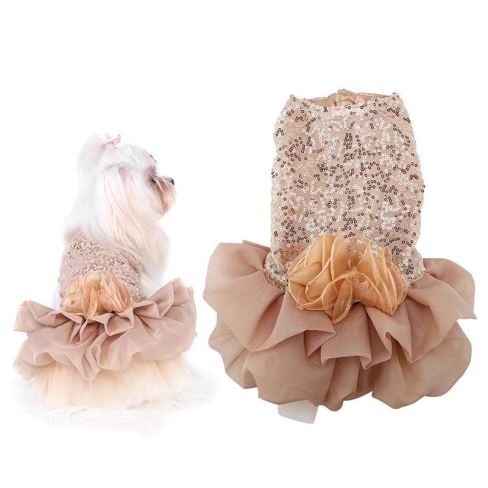 Summer Pet Cloth Small Dog Dress Puppy Sequined Princess Bubble Skirt Wedding Costume (Gold M)