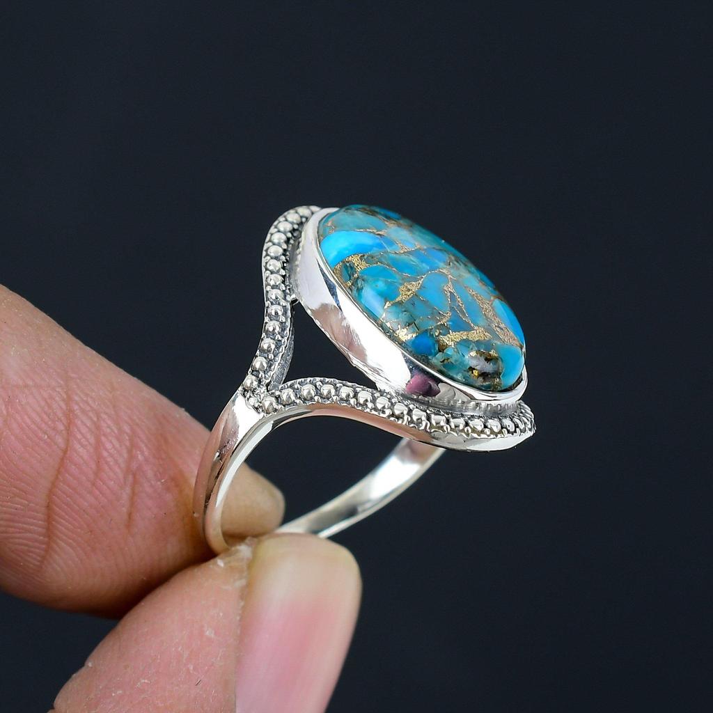 Кольцо в форме глаза из натурального медного бирюзового камня 925 пробы из стерлингового серебра для женщин и девочек