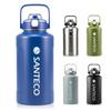 SANTECO Water Large Thermos with Direct Stainless Vacuum Blue Bottle, Insulated, Capacity, Flask, 1900ML, Straw, Drinking, Steel, Insulated,