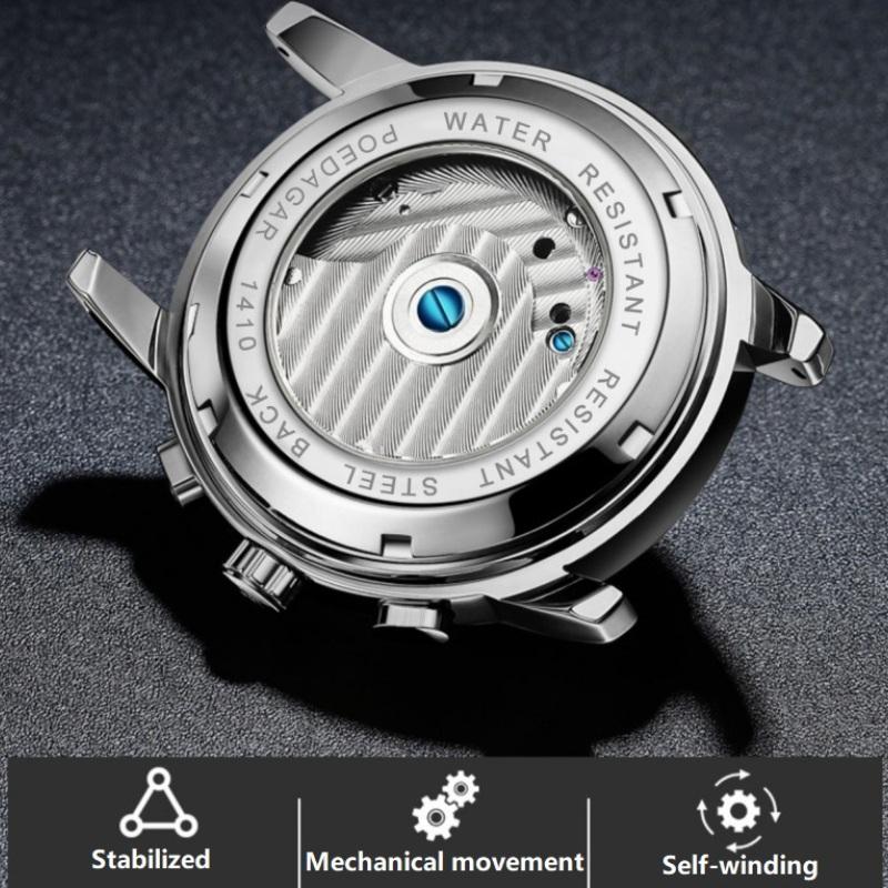 New Design Style Imported Self-winding Mechanical Watch Men's Charm and Dominance with Sun and Moon Phase Skeleton Flywheel Leather Watches