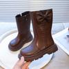 Девочки сапоги детские длинные сапоги из мягкой кожи 2025 новые осенне-зимние девочка ребенок маленькая принцесса высокие кожаные сапоги