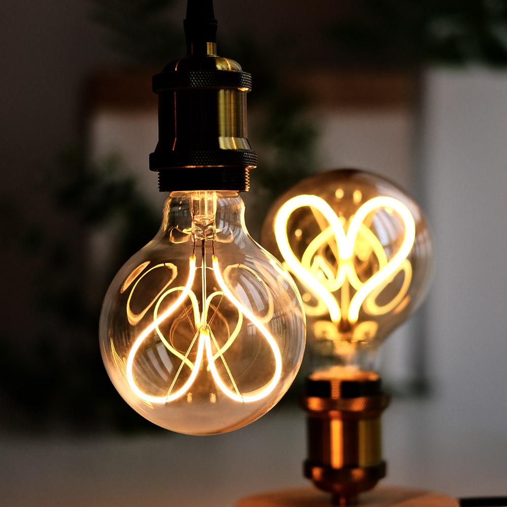 TIANFAN Vintage Led Bulb G95/G30 Edison Bulb 4W Dimmable 220V 110V E26 E27 Heart Filament Decorative Light Bulb Yellow Warm