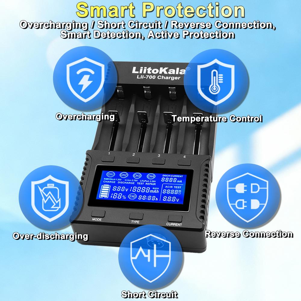 Liitokala Lii700 21700 18650 26650 Аккумулятор интеллектуальное зарядное устройство четыре слота быстрая зарядка Измеряемая емкость внутреннее сопротивление