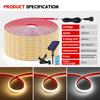 12V COB Solar Light Strip 320 LEDs IP68 Waterproof Flexible Linear Tape Light Warm Natural White With Remote Control And Adhesive Backing