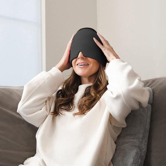 Шапочка от мигрени для снятия головной боли, гелевая шапочка для глаз, многоразовая шапочка от головной боли, черная шапочка от мигрени для снятия дискомфорта при опухших глазах