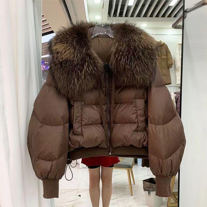 Большой меховой воротник парка утиный пух пальто утолщенный теплый зимняя парка женская свободная стеганая куртка верхняя одежда для женщин
