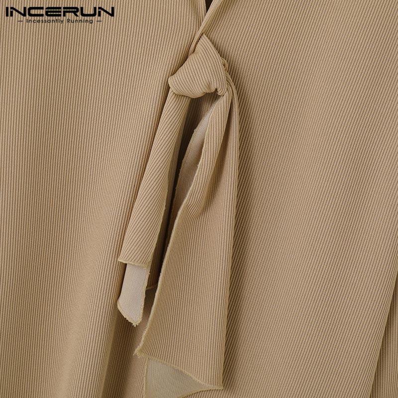 INCERUN Men Spring Long Sleeve Bow Tie Knitted Tops Lapel Loose Pullovers