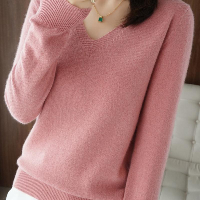 Весна и осень однотонная трикотажная рубашка с V-образным вырезом, тонкий срез, свитер, наизнанку