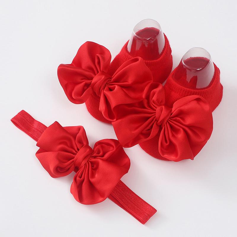 Набор из 2 предметов: детская повязка на голову с бантом и носки для девочек-малышек, однотонная эластичная повязка для волос с бантом, тюрбан, мягкие нескользящие носки, детские аксессуары