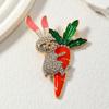 Cute Carrot Rabbit Brooch With Rhinestones Jacket Coat Pin Accessories Animal Corsage