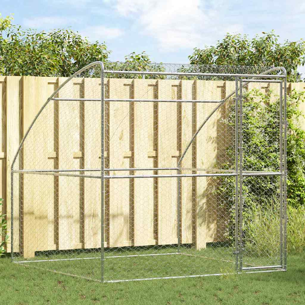 Dog Kennel with Storage Silver 2 x 2 x 2 m Galvanized Steel