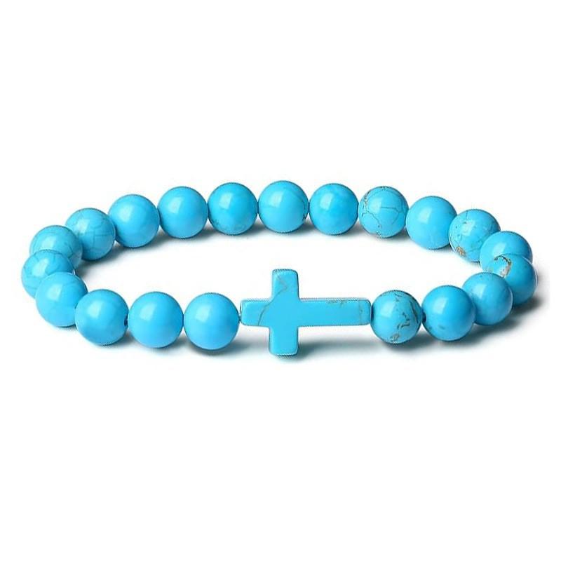 Popular Men's and Women's Cross Crystal Bracelet Natural Stone Bracelet Amethyst Healing Beaded Bracelet Women's