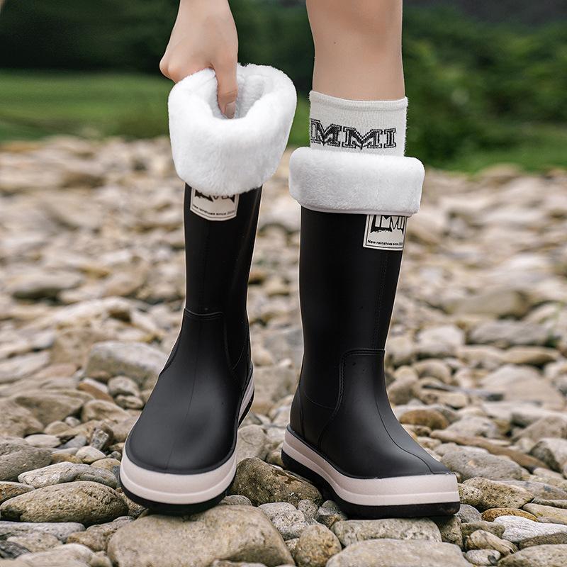 Comemore Женские уличные дождевые сапоги до середины икры Рыболовные Нескользящие Водонепроницаемые Ботинки Пара Рабочие резиновые сапоги Резиновые Теплые Ботинки 44