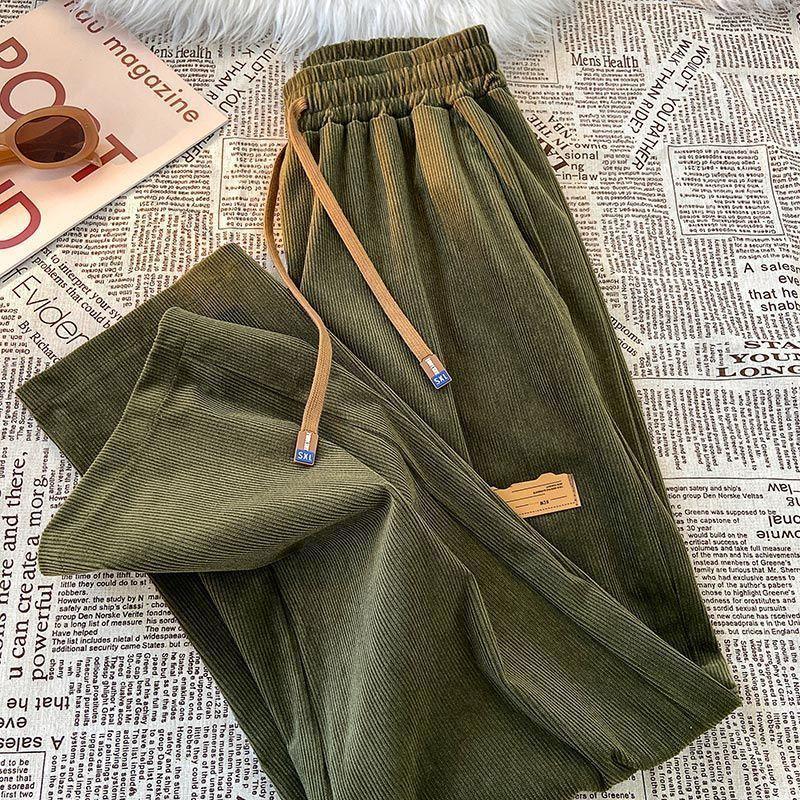 Corduroy Pants Women Korean Straight Leg Sports Sweatpants Spring and Autumn Vintage Versatile Casual Pants