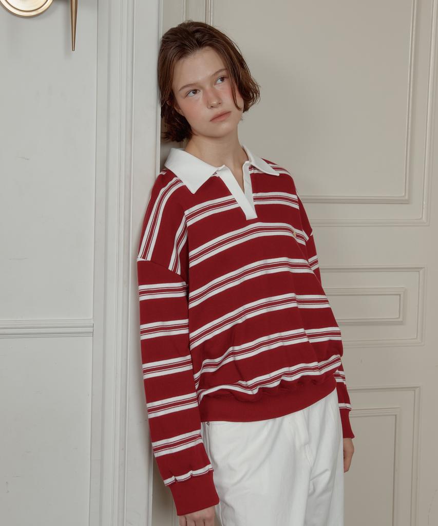 ANOETIC Anc Hope Stripe Rugby Sweatshirts_Red