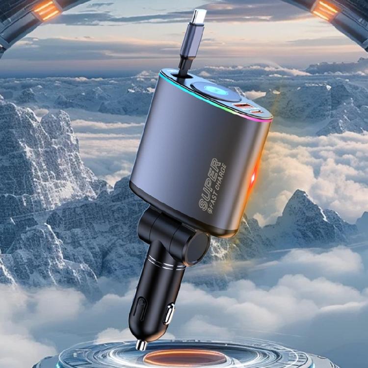 Эффективное решение для быстрой зарядки в автомобиле 66 Вт с портом USB и выдвижным Type C для путешественников, ежедневных поездок, планшета, телефона