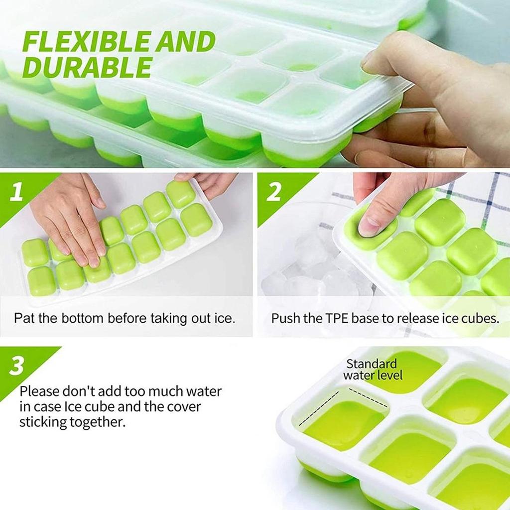 14 Holes Silicone Ice  for Cube Tray Ices Maker  for Mold Trays Containers with Cover