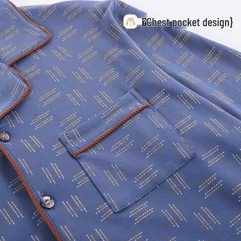 Мужской комплект пижамы с длинным рукавом из чистого хлопка с лацканами - Осенне-зимняя домашняя одежда из двух частей