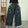 Plus Size Vintage Floral High Waist Casual Loose Women Spring Autumn Jeans Denim Wide Leg Pants