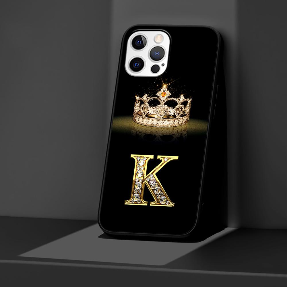 Чехол для Apple iPhone 14 11 13 12 Pro Max XR 7 8 + SE 2020 XS 6 6s Plus 5 5s, черный силиконовый чехол для телефона с бриллиантовой короной и буквой