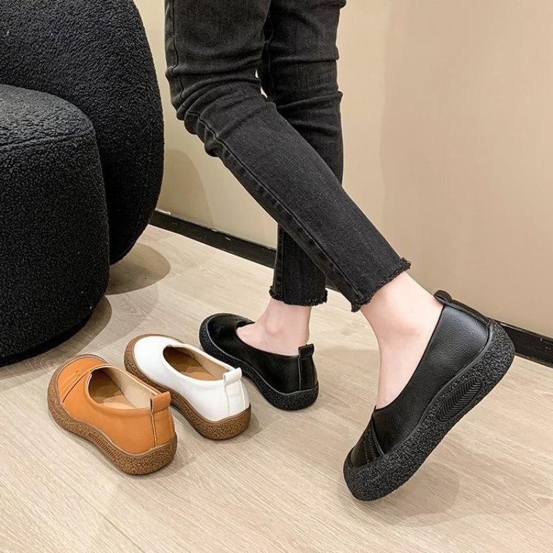 Модная плоская обувь слипоны, осенняя новинка, с круглым носком и мелким вырезом, на мягкой подошве, нескользящая, износостойкая, на низком каблуке