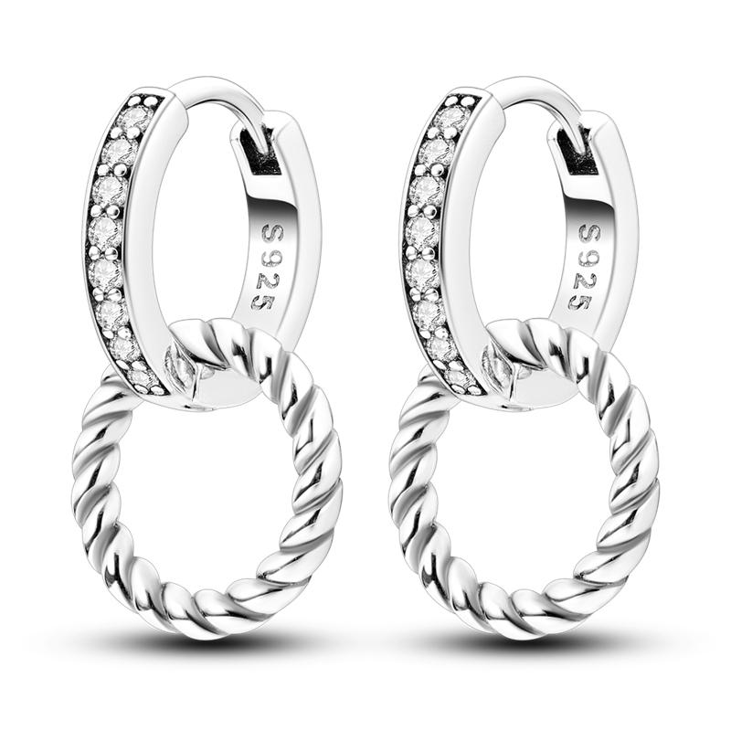 Original 925 Sterling Silver Minimalist Pave U Shape Hoop Earrings Fit For Women Workplace Wedding Engagement Birthday Gift
