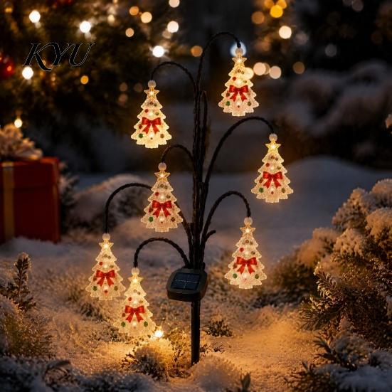 Solar Tree Stake Lights Christmas Lights, Outdoor Waterproof LED Pathway Winter Garden Accents Lamps for Yard Lawn Patio, Holiday Landscape Decoration