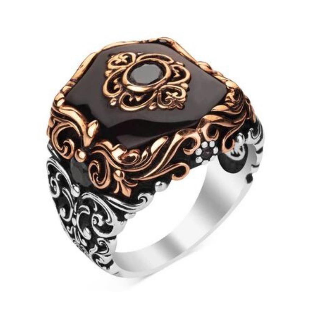 Мужское серебряное кольцо с камнем в форме ромба с восточным мотивом в османском стиле, ювелирные изделия в турецком стиле для мужчин, аксессуар в подарок для него