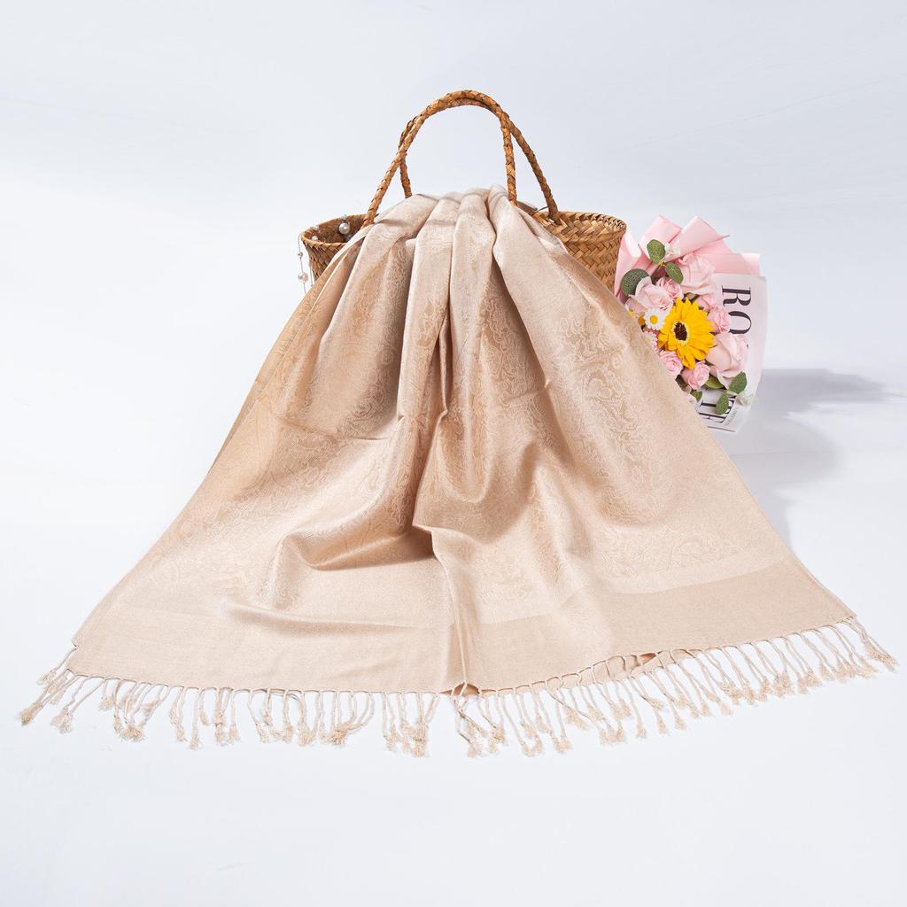 Этнический стиль Пейсли Пашмина Хиджаб Шарф с Жаккардом и Кисточками