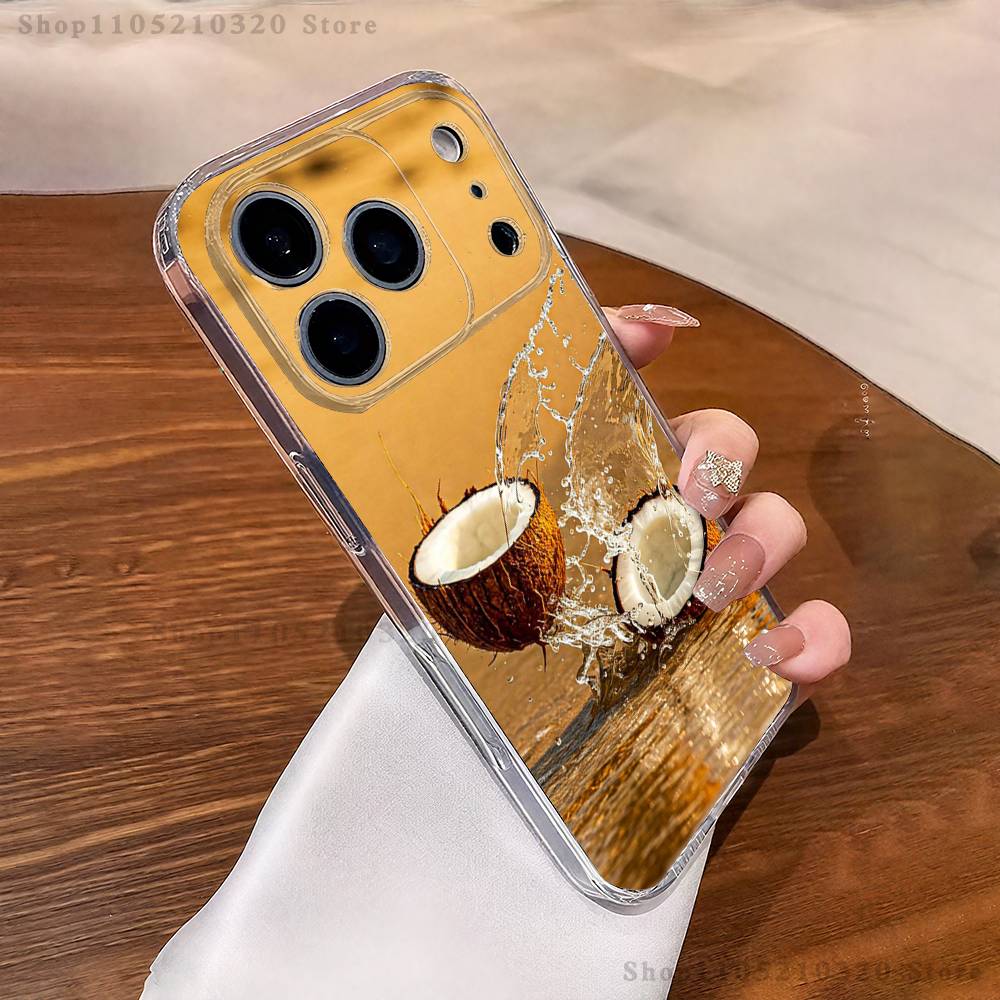 Coconut Fruits Tropical Phone Case For iPhone 16,15,17,12,13,14,11 Max,Pro,Plus,X,XS,XR,SE4,E Mini Transparent Cover