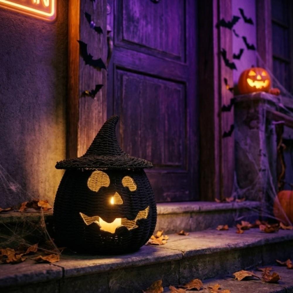 with LED Candle Black Jack-O Lantern Halloween Pumpkin Lantern  Halloween Decoration