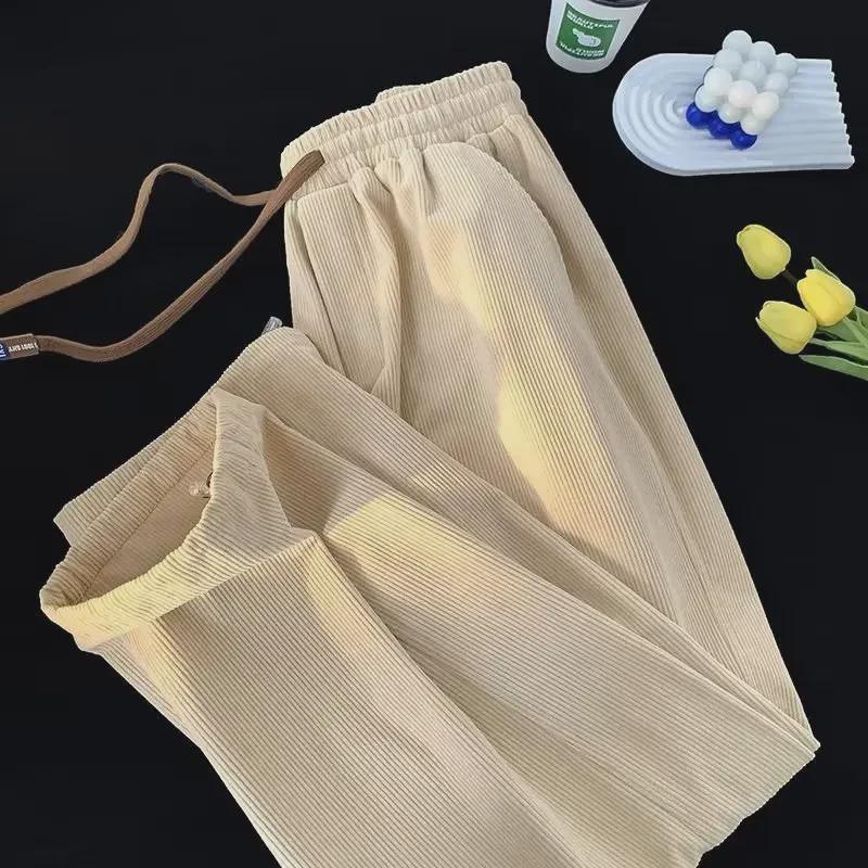 Men's Japanese Retro Corduroy Drawstring Pants - Loose, Wide-Leg, Straight Fit for Spring and Autumn