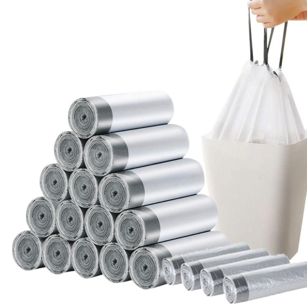 4Rolls PE Material Garbage Bags Odor-Control Rubbish Bags Portable Drawstring Trash Bags Bathroom