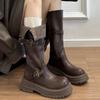 Зимние ботфорты на платформе для женщин, модные ботильоны с ремешком и пряжкой, винтажные ботильоны на низком квадратном каблуке, женская обувь