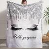 Hello Gorgeous Eyelash Flannel Throw Blanket Silver Glitter Drip Makeup Style Sofa Blanket