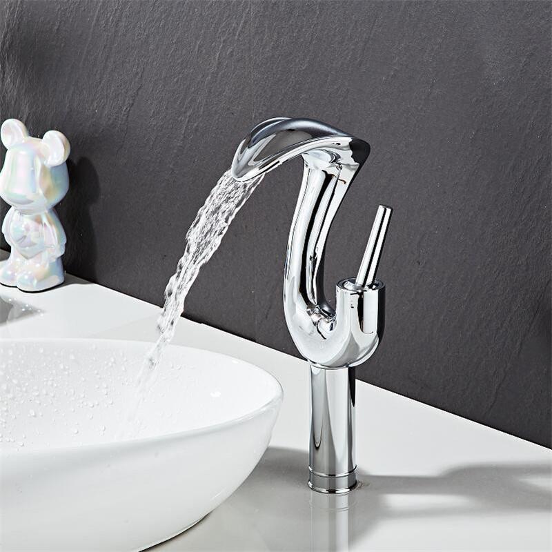 Tuqiu Black Bathroom Faucet Brass Gold Basin Faucet Cold And Hot White Waterfall Mixer Sink Tap Single Handle Deck Mounted  Tap