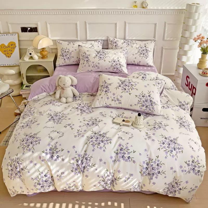 Комплект из 4 предметов HOMZY с мультяшным принтом в виде сердечек и цветов, пододеяльники, простыни и наволочки (нет заполнения), Подходит для спальни