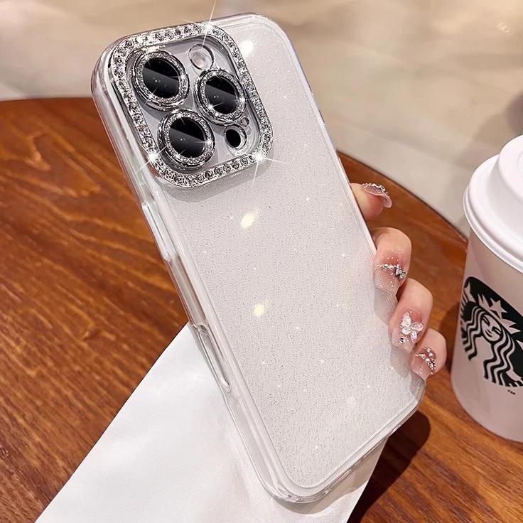 Акриловый чехол-бампер 2-в-1 с блестками и стразами, конфетного цвета, для iPhone 16 15 14 13 12 11 Pro Max Plus, украшенный защитный чехол