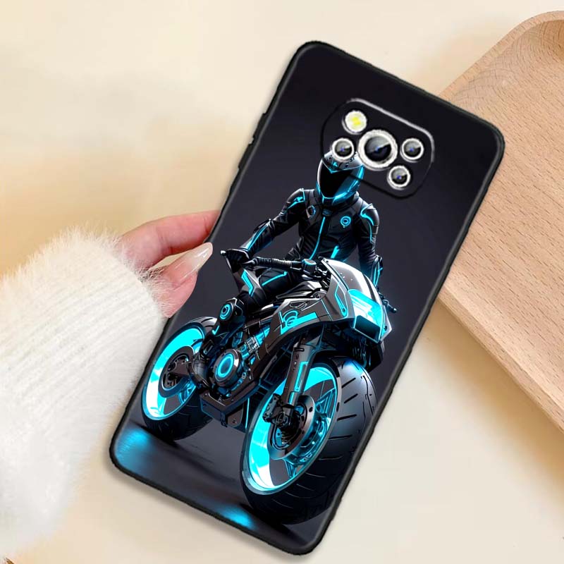 Креативная крутая накладка для телефона с мотоциклистом Для Xiaomi Mi Poco F3 F4 F5 F6 X3 X4 X5 X6 X7 M3 M4 M5 M6 M7 GT Pro 5G Черный Чехол для Телефона